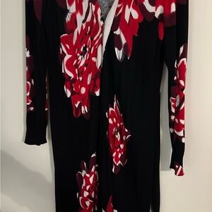 Relativity Black and Red Long Open Duster Sweater